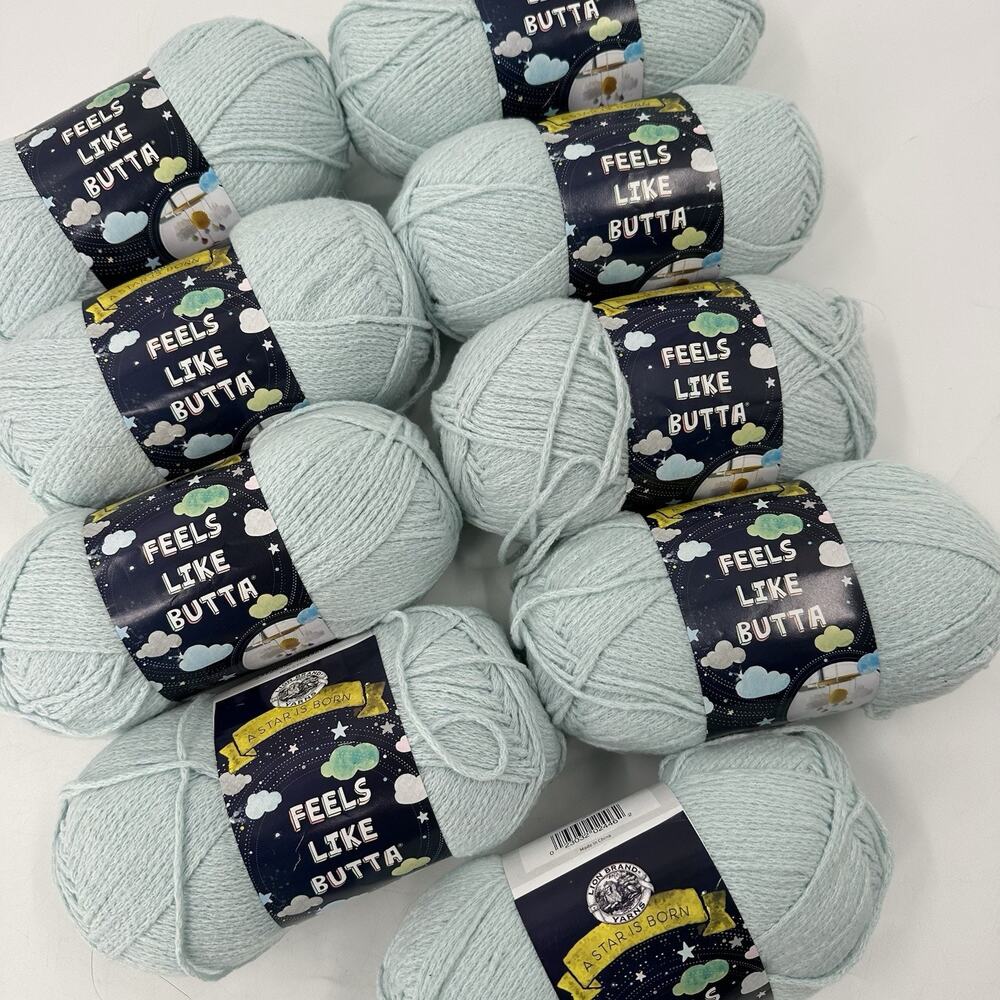 9 Lion Brand Yarn Feels Like Butta Yarn Skeins ICE BLUE 100% POLYESTER Soft!!